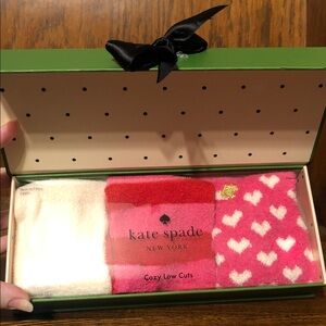 NIB-Kate Spade-Low Profile Socks-3 Pack-Heart Print, Stripes & Solid-Gift Box